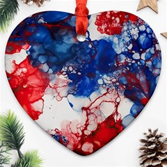 Red White And Blue Alcohol Ink American Patriotic  Flag Colors Alcohol Ink Ornament (heart)