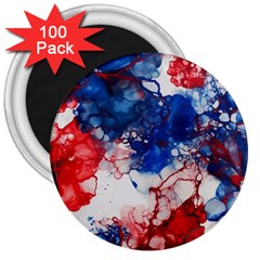 Red White And Blue Alcohol Ink American Patriotic  Flag Colors Alcohol Ink 3  Magnets (100 Pack) by PodArtist