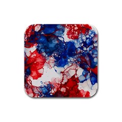 Red White And Blue Alcohol Ink American Patriotic  Flag Colors Alcohol Ink Rubber Square Coaster (4 Pack) by PodArtist