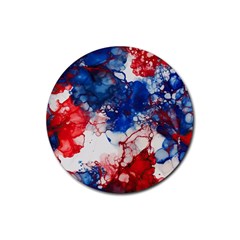 Red White And Blue Alcohol Ink American Patriotic  Flag Colors Alcohol Ink Rubber Coaster (round) by PodArtist