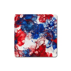 Red White And Blue Alcohol Ink American Patriotic  Flag Colors Alcohol Ink Square Magnet by PodArtist