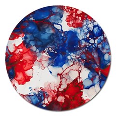 Red White And Blue Alcohol Ink American Patriotic  Flag Colors Alcohol Ink Magnet 5  (round) by PodArtist