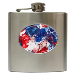 Red White And Blue Alcohol Ink American Patriotic  Flag Colors Alcohol Ink Hip Flask (6 Oz) by PodArtist