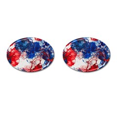 Red White And Blue Alcohol Ink American Patriotic  Flag Colors Alcohol Ink Cufflinks (oval) by PodArtist