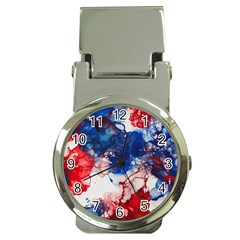 Red White And Blue Alcohol Ink American Patriotic  Flag Colors Alcohol Ink Money Clip Watches by PodArtist