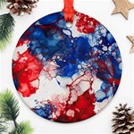 Red White and Blue Alcohol Ink American Patriotic  Flag Colors Alcohol Ink Round Ornament (Two Sides) Front