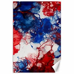 Red White And Blue Alcohol Ink American Patriotic  Flag Colors Alcohol Ink Canvas 24  X 36  by PodArtist