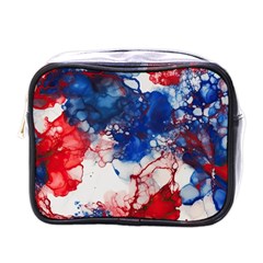 Red White And Blue Alcohol Ink American Patriotic  Flag Colors Alcohol Ink Mini Toiletries Bag (one Side) by PodArtist