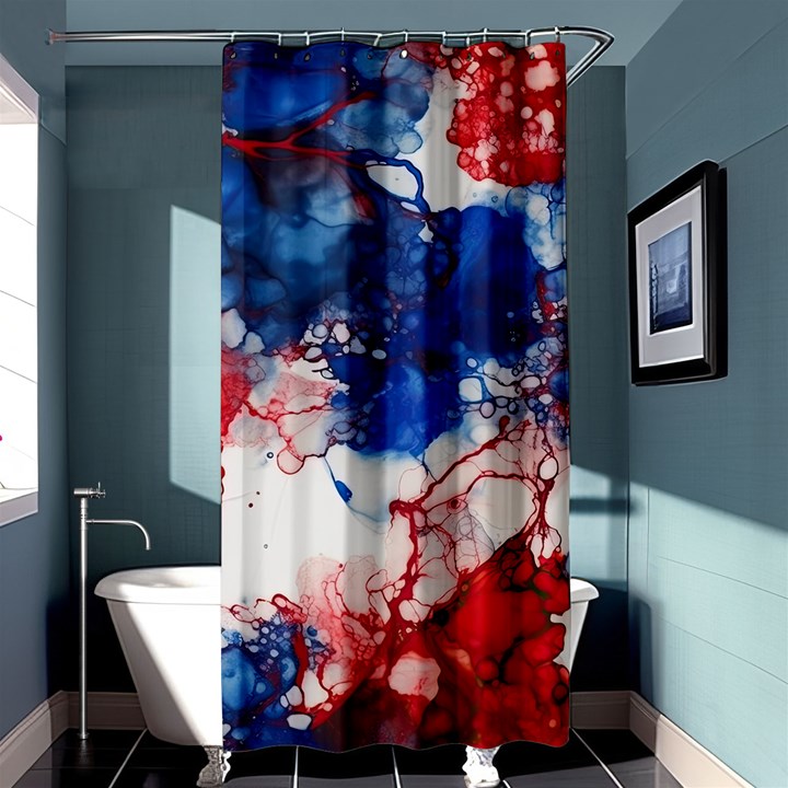 Red White and Blue Alcohol Ink American Patriotic  Flag Colors Alcohol Ink Shower Curtain 36  x 72  (Stall) 