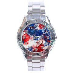 Red White And Blue Alcohol Ink American Patriotic  Flag Colors Alcohol Ink Stainless Steel Analogue Watch by PodArtist