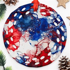 Red White And Blue Alcohol Ink American Patriotic  Flag Colors Alcohol Ink Round Filigree Ornament (two Sides)