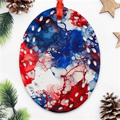 Red White And Blue Alcohol Ink American Patriotic  Flag Colors Alcohol Ink Ornament (oval Filigree)