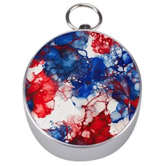 Red White And Blue Alcohol Ink American Patriotic  Flag Colors Alcohol Ink Silver Compasses by PodArtist