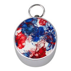 Red White And Blue Alcohol Ink American Patriotic  Flag Colors Alcohol Ink Mini Silver Compasses by PodArtist