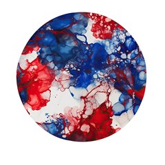 Red White And Blue Alcohol Ink American Patriotic  Flag Colors Alcohol Ink Mini Round Pill Box