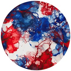 Red White And Blue Alcohol Ink American Patriotic  Flag Colors Alcohol Ink Wooden Puzzle Round by PodArtist