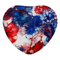 Red White And Blue Alcohol Ink American Patriotic  Flag Colors Alcohol Ink Heart Glass Fridge Magnet (4 Pack) by PodArtist