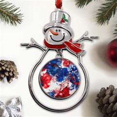 Red White And Blue Alcohol Ink American Patriotic  Flag Colors Alcohol Ink Metal Snowman Ornament by PodArtist