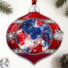 Red White And Blue Alcohol Ink American Patriotic  Flag Colors Alcohol Ink Metal Snowflake And Bell Red Ornament