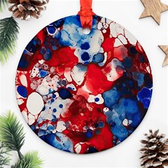 Red White And Blue Alcohol Ink France Patriotic Flag Colors Alcohol Ink  Ornament (round) by PodArtist