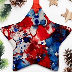 Red White And Blue Alcohol Ink France Patriotic Flag Colors Alcohol Ink  Ornament (star)