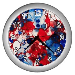 Red White And Blue Alcohol Ink France Patriotic Flag Colors Alcohol Ink  Wall Clock (silver) by PodArtist