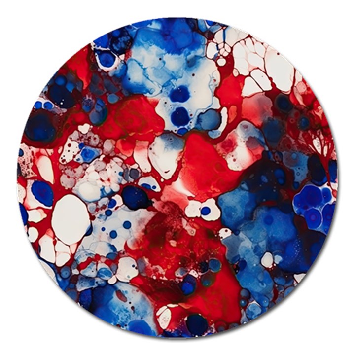 Red White and Blue Alcohol Ink France Patriotic Flag Colors Alcohol Ink  Magnet 5  (Round)