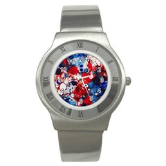 Red White And Blue Alcohol Ink France Patriotic Flag Colors Alcohol Ink  Stainless Steel Watch by PodArtist