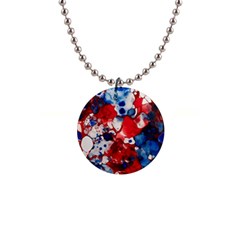 Red White And Blue Alcohol Ink France Patriotic Flag Colors Alcohol Ink  1  Button Necklace by PodArtist