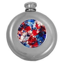 Red White And Blue Alcohol Ink France Patriotic Flag Colors Alcohol Ink  Round Hip Flask (5 Oz) by PodArtist