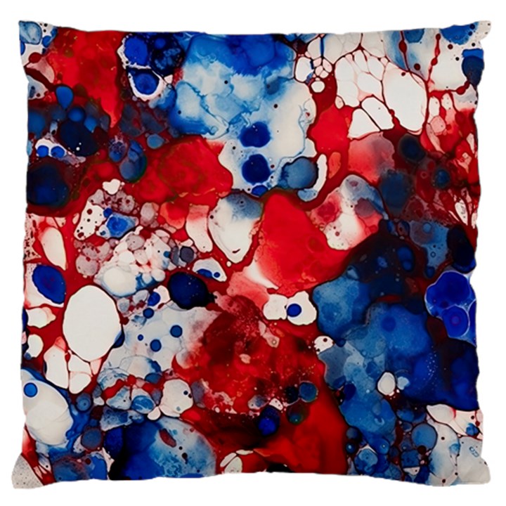 Red White and Blue Alcohol Ink France Patriotic Flag Colors Alcohol Ink  Large Premium Plush Fleece Cushion Case (One Side)