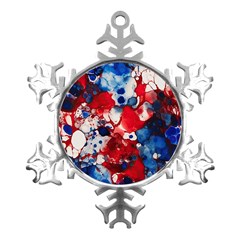 Red White And Blue Alcohol Ink France Patriotic Flag Colors Alcohol Ink  Metal Small Snowflake Ornament by PodArtist