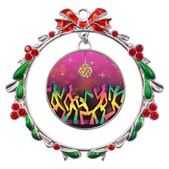 Dancing Colorful Disco Metal X mas Wreath Ribbon Ornament by Bajindul