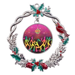 Dancing Colorful Disco Metal X mas Wreath Holly Leaf Ornament by Bajindul