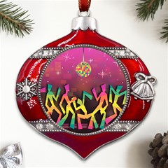 Dancing Colorful Disco Metal Snowflake And Bell Red Ornament