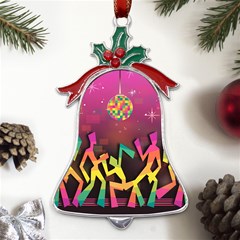 Dancing Colorful Disco Metal Holly Leaf Bell Ornament by Bajindul