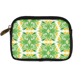 Green Pattern Retro Wallpaper Digital Camera Leather Case by Bajindul