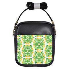 Green Pattern Retro Wallpaper Girls Sling Bag by Bajindul