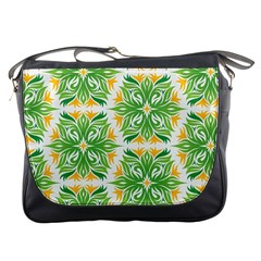 Green Pattern Retro Wallpaper Messenger Bag by Bajindul