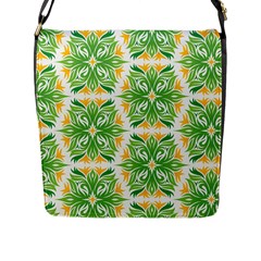 Green Pattern Retro Wallpaper Flap Closure Messenger Bag (l) by Bajindul