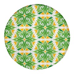 Green Pattern Retro Wallpaper Round Glass Fridge Magnet (4 Pack) by Bajindul