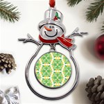 Green Pattern Retro Wallpaper Metal Snowman Ornament Front