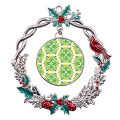 Green Pattern Retro Wallpaper Metal X mas Wreath Holly Leaf Ornament