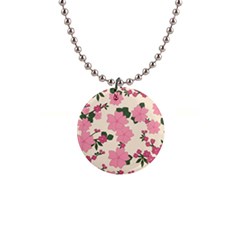 Floral Vintage Flowers 1  Button Necklace by Dutashop