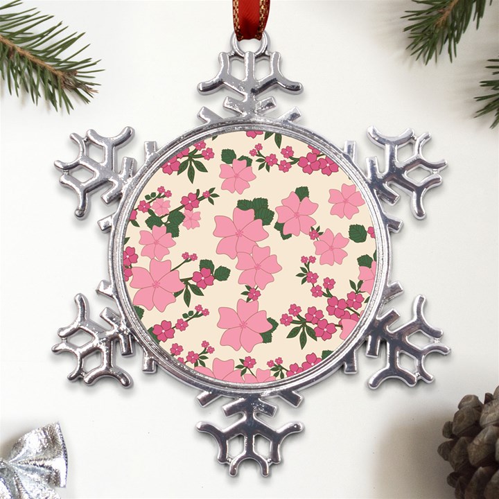 Floral Vintage Flowers Metal Large Snowflake Ornament