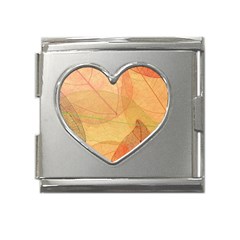 Leaves Patterns Colorful Leaf Pattern Mega Link Heart Italian Charm (18mm) by Cemarart