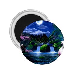 Flamingo Paradise Scenic Bird Fantasy Moon Paradise Waterfall Magical Nature 2 25  Magnets by Ndabl3x