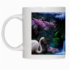 Flamingo Paradise Scenic Bird Fantasy Moon Paradise Waterfall Magical Nature White Mug by Ndabl3x