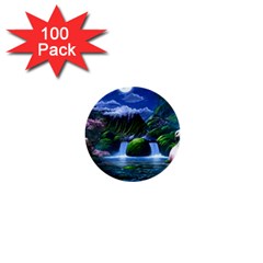 Flamingo Paradise Scenic Bird Fantasy Moon Paradise Waterfall Magical Nature 1  Mini Buttons (100 Pack)  by Ndabl3x