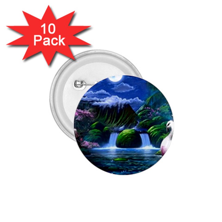 Flamingo Paradise Scenic Bird Fantasy Moon Paradise Waterfall Magical Nature 1.75  Buttons (10 pack)